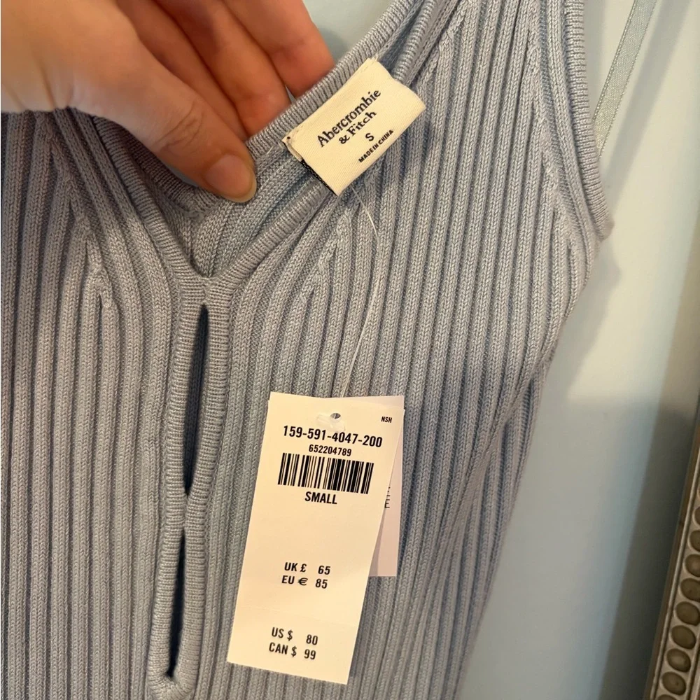 NWT Abercrombie Ribbed V-Neck Sleeveless Maxi Dress in Light Blue